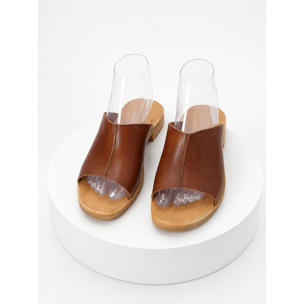 Swedish Hasbeens Brand Leather Wooden Sole Sandal Size 8.5